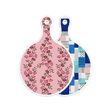 Roem Design 雙面圓形上菜砧板 櫻花, 藍色格紋, 1個