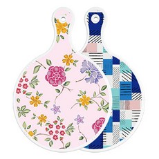 Roem Design 雙面圓形上菜板 浪漫紅花卉淡粉色, 藍色格紋, 1個