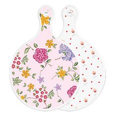 Roem Design 雙面圓形上菜板 浪漫紅花卉淡粉色, 紅黃色花卉, 1個