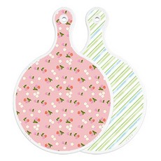 Loem Design 雙面圓形上菜砧板 朱紅色櫻桃, 藍白色斜紋, 1個