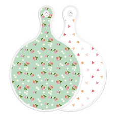 ROEM DESIGN 雙面圓形上菜砧板 翡翠色櫻桃, 杏黃色三角圖案, 1個