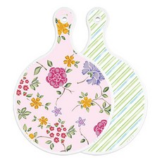 Roem Design 雙面圓形上菜板 浪漫紅花卉淡粉色, 藍白色斜紋, 1個