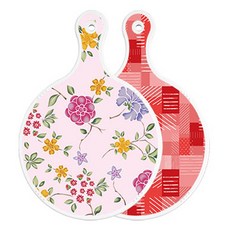 Roem Design 雙面圓形上菜板 浪漫紅花卉淡粉色, 長短色格紋, 1個