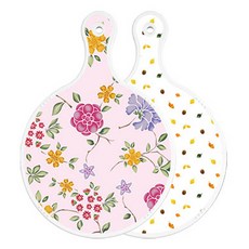 Roem Design 雙面圓形上菜板 浪漫紅花卉淡粉色, 橡果白, 1個