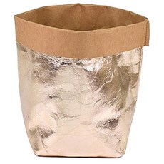 Super Six可水洗牛皮紙袋花盆 8*8*15cm 玫瑰金, 1個