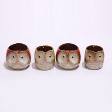 HANA SHOP 貓頭鷹多功能花盆 4 件套 16032, 紅色, 黃色