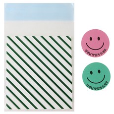 Hwangssinaedosirak 自黏條紋袋 綠色 50入 + 老師請享用 微笑圓形貼紙 粉紅色 25入 + 薄荷綠 25入, 1套