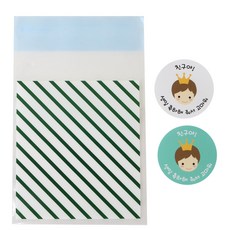 황씨네도시락 접착 스트라이프 봉투 그린 50p + 스티커 뉴왕관 보이 50p, 1세트