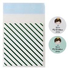 Hwangssinaedosirak 黏貼式條紋包裝袋 綠色 100入+皇冠男孩貼紙 100入, 1套