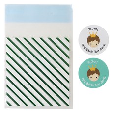 Hwangssinaedosirak 自黏條紋袋 綠色 100入 + 新皇冠男孩貼紙 100入, 1套