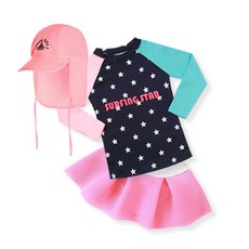 GOING KIDS 女童印花星星防曬長袖上衣+短裙+遮陽帽