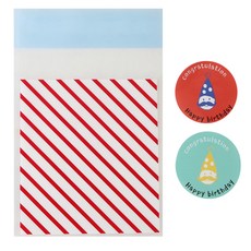OPP自黏袋 紅色 100入+生日圓形貼紙 100入, 1套