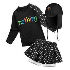 GOING KIDS 女童款圓點長袖泳衣+短泳褲裙+遮陽帽