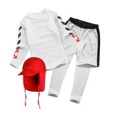 GOING KIDS 男童拼色長袖泳衣+假兩件式內搭長褲+遮陽帽套裝