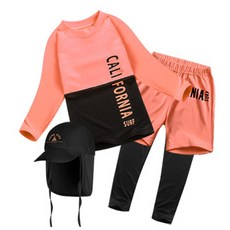 GOING KIDS 童款California字樣防曬泳衣+短泳褲+緊身長泳褲+遮陽帽組