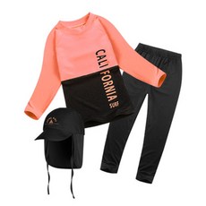 GOING KIDS 童款California字樣防曬泳衣+緊身長泳褲+遮陽帽組