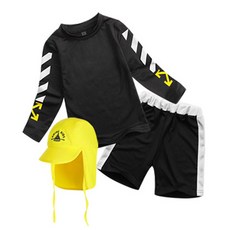 GOING KIDS 男童款NY條紋防曬泳衣+短泳褲+遮陽帽組