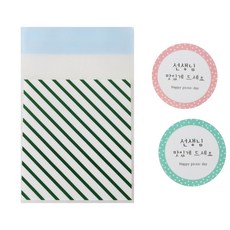 Hwangssinaedosirak 自黏條紋包裝袋 綠色 100入 + 老師請慢用 圓形貼紙 100入, 1套