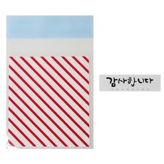 황씨네도시락 접착 스트라이프 봉투 레드 50p + 스티커 캘리 감사합니다 화이트 50p, 1세트