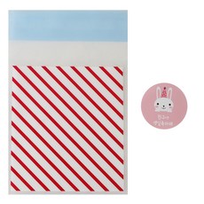 Hwangssinaedosirak 自黏條紋袋 紅色 100入 + 兔子朋友生日快樂貼紙 100入, 1套