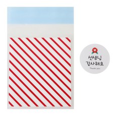 황씨네도시락 접착 스트라이프 봉투 레드 50p + 선생님 감사해요 카네이션 원형 스티커 50p, 1세트