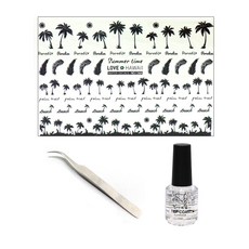 Love Nail Beach 黑水貼花套組, 水貼 + 鑷子 + 面漆 15ml, 1套