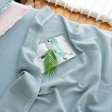 APOA ROOM 素色薄紗紋路荷葉邊棉墊, 藍色