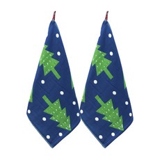 H Ground雙面掛式擦手毛巾 雪樹, 藍色, 2件