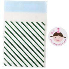 自黏條紋包裝袋 綠色 100入+貼紙 100入, 1套