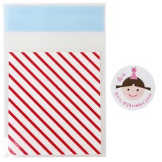 紅色斜紋餅乾包裝袋 100入+圖案印花圓形貼紙 100入, 1套