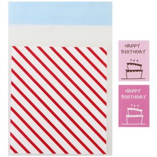 Hwangssinaedosirak 黏貼式條紋包裝袋 紅色 100入+貼紙 蛋糕生日 粉色 100入, 1套