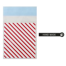 Hwangssinaedosirak 黏貼式條紋包裝袋 紅色 100入+腳掌貼紙 手工製作 黑色 100入, 1套