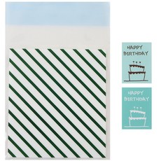 條紋包裝袋 綠色 50入+生日蛋糕貼紙 薄荷綠 50入, 1套