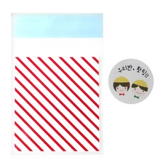 Hwangssinaedosirak 自黏條紋袋 紅色 100入 + 貼紙 黃色帽子 我們班加油 100入, 1套