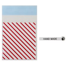 條紋包裝袋 紅色 100入+手工製作白色掌印貼紙 100入, 1套