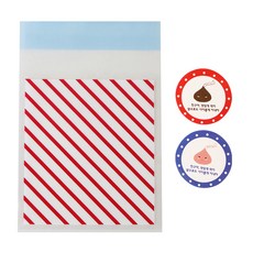 自黏條紋餅乾包裝袋 紅色 50入+巧克力色 50入, 1套