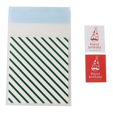 Hwangssinaedosirak 自黏條紋袋 綠色 100入 + 派對帽生日方形貼紙 100入, 1套