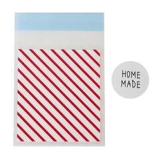 條紋包裝袋 紅色 100入+HOME MADE貼紙 L號 100入, 1套
