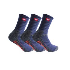 스위스밀리터리 SM-R03 남성용 등산 장목 양말 3족, 네이비