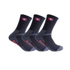 스위스밀리터리 SM-R03 남성용 등산 장목 양말 3족, 블랙