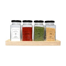 핸드팩토리 사각 라지 블랙캡 양념통 세트, 1세트, 양념통 4p + 자작 우드선반 + 해피키친 라벨 스티커