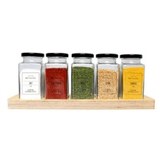 핸드팩토리 사각 라지 블랙캡 양념통 세트, 1세트, 양념통 5p + 자작 우드선반 + 해피키친 라벨 스티커