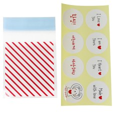 Hwangssinaedosirak 自黏條紋袋 紅色 50入 + 戀人訊息貼紙 白色 50入, 1套
