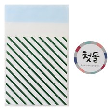 綠色條紋包裝袋 50入+韓文字印花貼紙 50入, 1套
