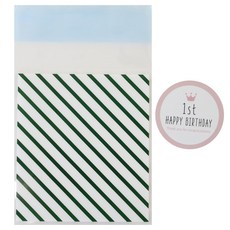 黏貼式條紋包裝袋 綠色 100入+質感圓形貼紙 粉色 100入, 1套