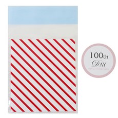 條紋餅乾包裝袋 紅色 100入+100th Day貼紙 100入, 1套