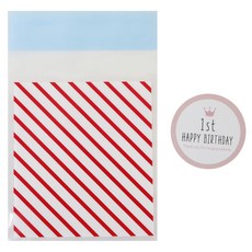 紅色條紋印花包裝袋 100入+韓文字印花貼紙 粉色 100入, 1套