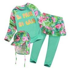 GOING KIDS 女童防曬插肩字母印花長袖泳衣+短裙內搭長褲+遮陽帽套裝