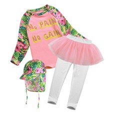 GOING KIDS 女童款花卉拼接長袖泳衣+長泳褲裙+遮陽帽