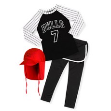 GOING KIDS 女童插肩條紋防曬長袖泳衣+內搭褲裙+遮陽帽套裝